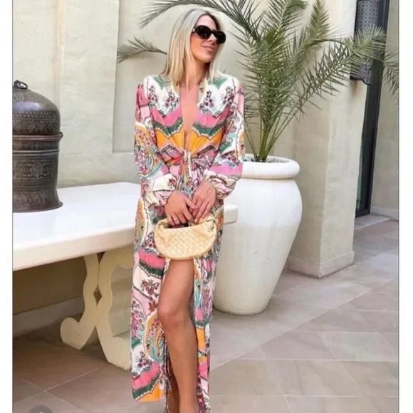 ZARA PRINTED WRAP DRESS - Picture 4 of 7